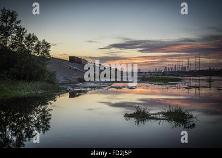 Los Angeles, California, USA. 30th Aug, 2014. Los Angeles skyline view from Maywood, in LA River © Fred Hoerr/ZUMA Wire/Alamy Live News Stock Photo