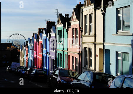 Brightly painted houses in Blaker Street Brighton UK Stock Photo