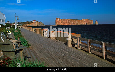 Perce Rock from Perce boarwalk,Gaspe Peninsula,Quebec Stock Photo