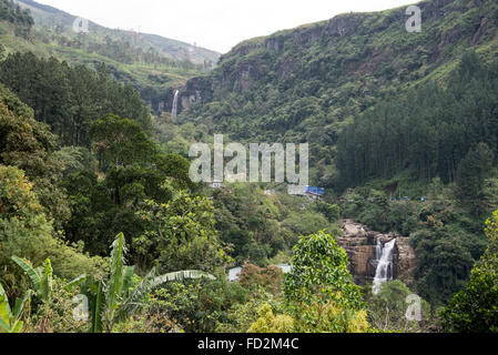 Pundalu Oya Falls in the tea plantation area in the Nuwara Eliya district of Central Province, Sri Lanka Stock Photo