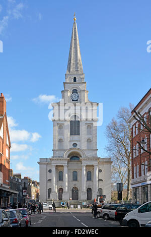 Christ Church Spitalfields Commercial Street sunny blue sky day Borough of Tower Hamlets close to the City of London & Spitalfields Market England UK Stock Photo