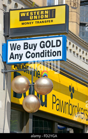 Albemarle Bond pawnbrokers fascia signs above premises in Croydon Stock Photo