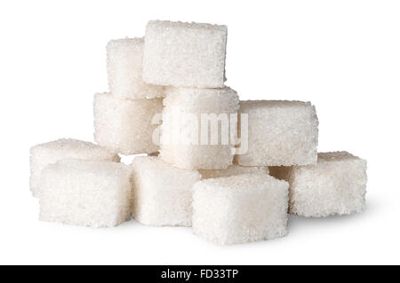 Pile of white sugar cubes isolated on white background Stock Photo