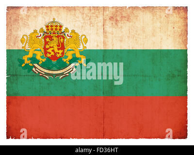 National Flag of Bulgaria with coat of arms created in grunge style Stock Photo