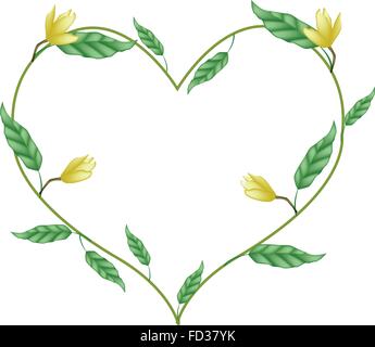 Love Concept, Brunch of Yellow Magnolia Flowers or Yellow Bird Magnolia Flowers Forming in Heart Shape Isolated on White Backgro Stock Vector