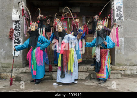 Cast of characters, Old Han Ground Opera, Chinese Ground Opera mask #6, Liuguan Old Han Village, Guizhou Province, China Stock Photo