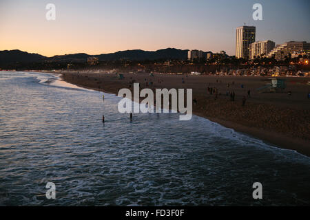 sunset over the beach in Santa Monica, California. Stock Photo