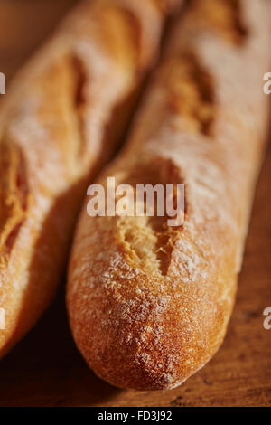 two baguettes, the classic loaf of French bread Stock Photo