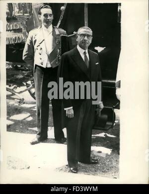 1956 - The new Nepalese Ambassador to London presents credentials, also envoy to France and America; Lieut. Gen. Daman Shamsher Jang Bahadur Rana the new Nepalese Ambassador to London presented his credentials to H.M. The Queen at Buckingham Palace this morning. Photo Shows Lieut. Gen. Bahadur Rana seen as he left his Kensington Palace Gardens residence for the Palace this morning. He is later to present his credentials to President Eisenhower and Pres. Coty for he also is to be his country's envoy to America and France. © Keystone Pictures USA/ZUMAPRESS.com/Alamy Live News Stock Photo