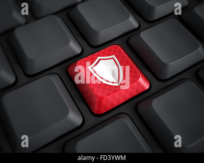 Shield icon on red computer keyboard key Stock Photo