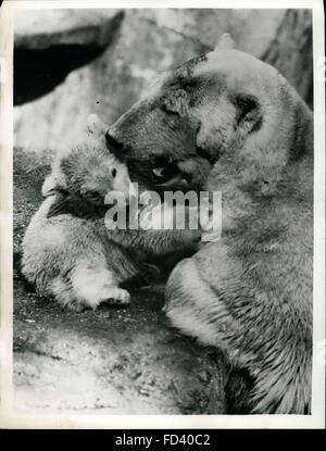 1962 - Introducing the 'Brumas' of the Stockholm zoo a rest in the sun. Photo shows a wrest in Mother's arms for the few months old Baby Bear Cub - born recently to Isabella at the Skansen, Stockholm Zoo. © Keystone Pictures USA/ZUMAPRESS.com/Alamy Live News Stock Photo