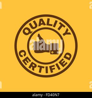 The certified quality and thumbs up icon.  Approval, approbation, certification, accepted symbol. Flat Stock Vector