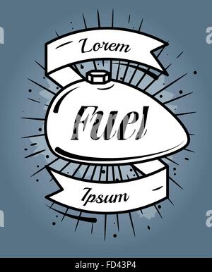 stylized retro label with moto gas tank and ribbon Stock Vector