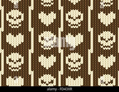 vector hearts and skull knitted seamless pattern Stock Vector
