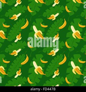 vector seamless colored pattern with bananas on green background Stock Vector