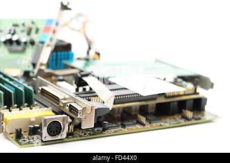 Old electronic boards of an old computer. Stock Photo