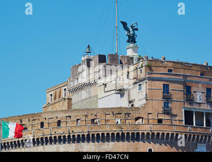 Italian flag flying Castel Sant 'Angelo Rome Lazio Italy Europe Stock Photo