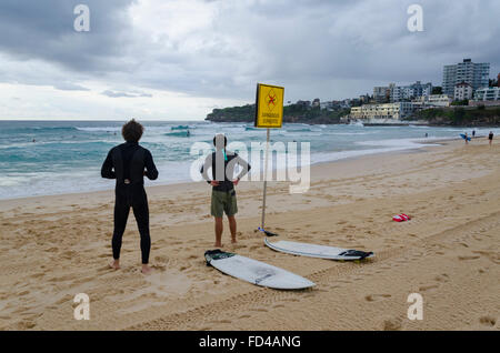 Board riders prepare to enter the water at Bondi Beach in Sydney, Australia Stock Photo