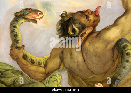 Devil. Fresco by Johann Michael Rottmayrr. Karlskirche. St. Charles's Church. Stock Photo