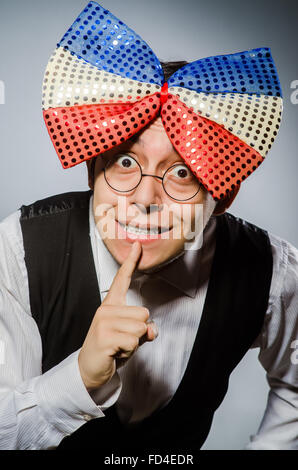 The funny man with giant bow tie Stock Photo