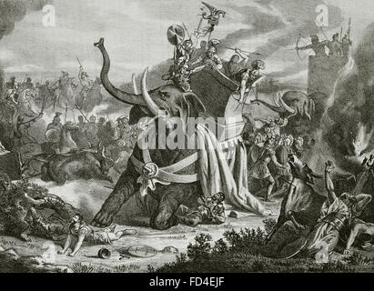 Hamilcar Barca (275-228 BC). Carthaginian general, leader of the Barcid family and father of Hannibal. Expedition in Hispania. Death of Hamilcar Barca in Illici battle (228 B.C). Engraving, 19th century. Stock Photo