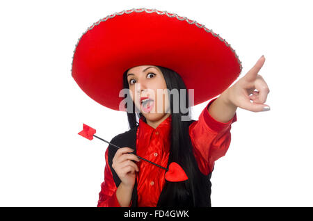 The mexican woman in funny concept on white Stock Photo