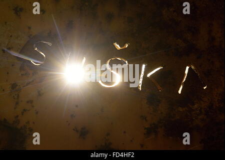 Pilsen, Czech Republic. 27th Jan, 2016. Lighted collection of large sculptures created from old metal containers by Cestmir Suska in creative zone at DEPO2015 in Pilsen, Czech Republic, January 27, 2016. © Pavel Nemecek/CTK Photo/Alamy Live News Stock Photo