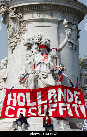 Demonstration against the French government policy of austerity. Stock Photo