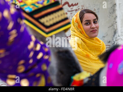 bandari veiled woman, Qeshm Island, Salakh, Iran Stock Photo