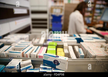Drugstore. Sleeping pills. Generic drug : Zoplidem. Stock Photo