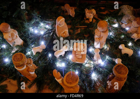 Christmas crib in a caholic church. Nativity scene. Stock Photo