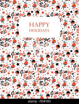 Christmas background with bells, stars and Jingle Bells lettering. Hand drawn design for winter holidays. Seamless pattern Stock Vector