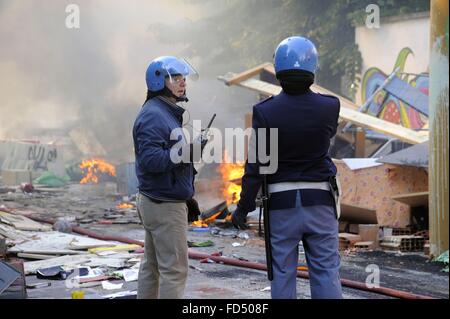 Milan, Italy, evacuation of a building occupied by young antagonists Stock Photo