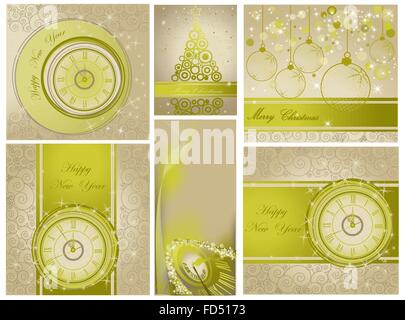 Collection of Happy New Year and Merry Christmas backgrounds Stock Vector