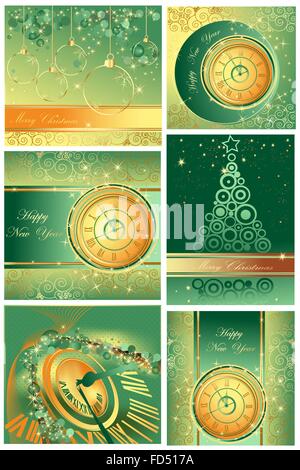 Collection of Happy New Year and Merry Christmas backgrounds Stock Vector