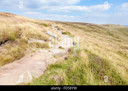 Moorland footpath in Summer, along the southern edge of Kinder Scout, Derbyshire, Peak District National Park, England, UK Stock Photo