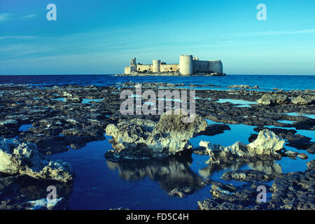 The Medieval Castle of Kizkalesi, or Maiden's Castle, a Byzantine and Armenian Fortress on an Off-Shore Island at Kizkalesi, Mersin, Turkey. Stock Photo