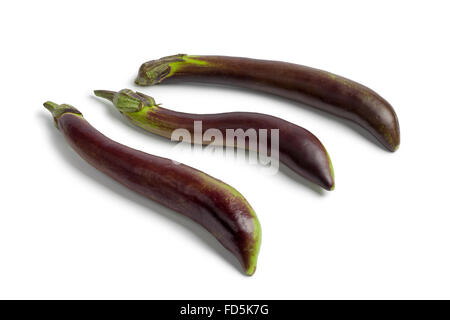 Fresh purple Japanese eggplants on white background Stock Photo