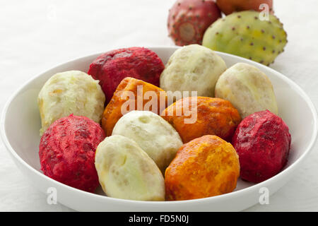 Peeled Prickly Pear Fruit on a dish close up Stock Photo