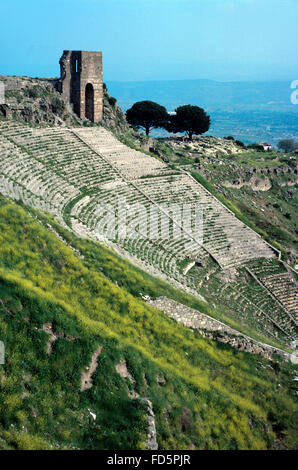 Hellenistic or Greek Theatre or Theater in the Upper Acropolis of the Ancient Greek City of Pergamon or Pergamum, Bergama, Turkey Stock Photo