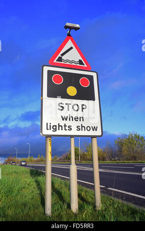 warning sign of Selby swingbridge  crossing the river Ouse ahead Yorkshire united kingdom Stock Photo