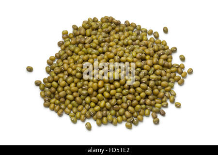 Heap of dried Mung beans on white background