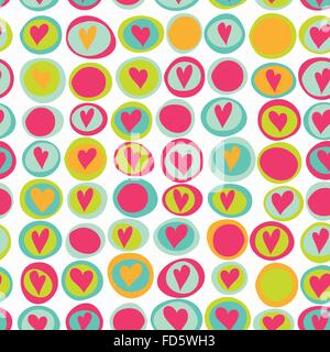 Seamless pattern with hearts and circles. Valentines Day design. Vector illustration. Stock Vector