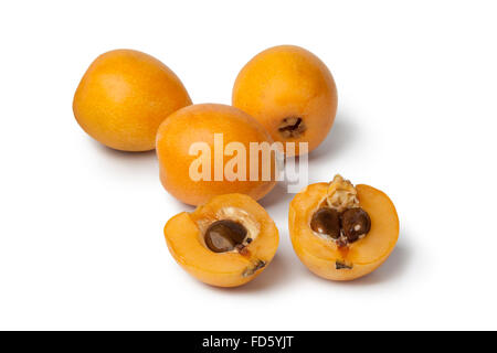 Fresh loquat fruit on white background Stock Photo