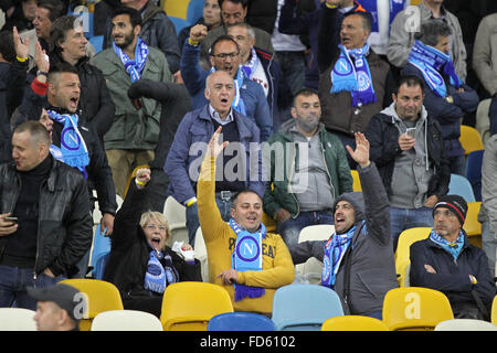 KYIV, UKRAINE - MAY 14, 2015: SSC Napoli supporters show their support during UEFA Europa League semifinal game against Dnipro a Stock Photo