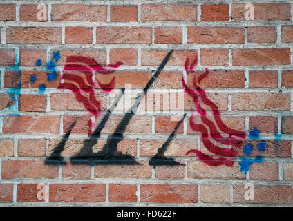 anti-american mural propoganda on the wall of the former united states embassy, Central district, Tehran, Iran Stock Photo