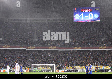 Tribunes of NSK Olimpiyskyi stadium in Kyiv during UEFA Europa League semifinal game between Dnipro and Napoli Stock Photo