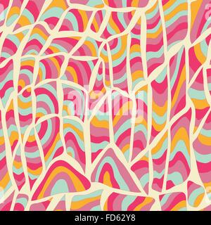 Vector seamless abstract hand-drawn pattern. Colorful waves and squares. Stock Vector