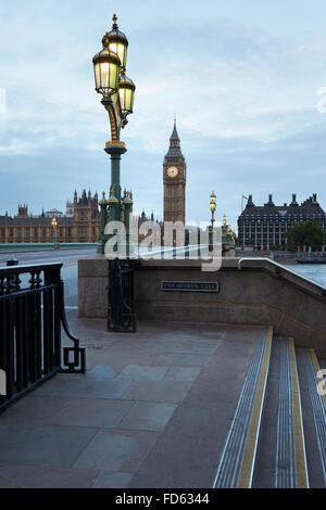 Big Ben and bridge, nobody in the early morning in London, natural colors and lights Stock Photo