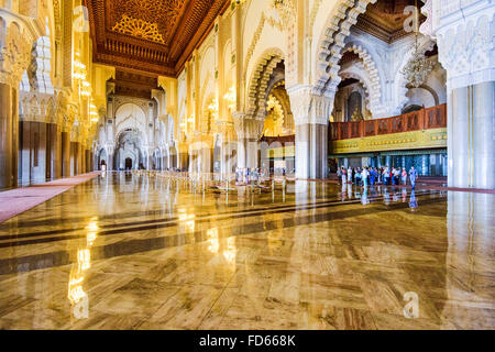 Interior of Hassan II Mosque. It is the largest mosque in Morocco.